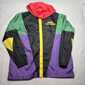 MTV Music Television Jacket Men's XL Windbreaker Color Block 80s 90s Retro style